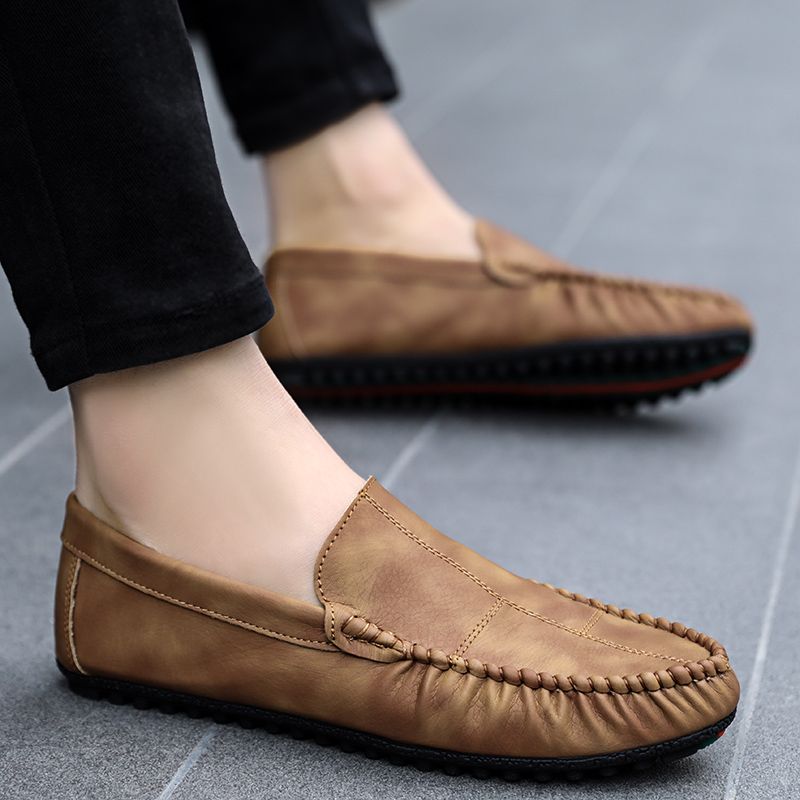 Men's Casual Loafers Slip On Leather Shoes Comfortable Lightweight Driving Shoes Male Moccasins Classic Penny Loafer Flats Boat Shoes Outdoor Walking Shoes