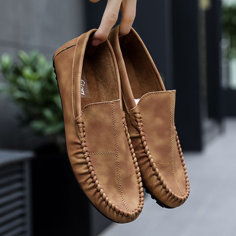 Men's Casual Loafers Slip On Leather Shoes Comfortable Lightweight Driving Shoes Male Moccasins Classic Penny Loafer Flats Boat Shoes Outdoor Walking Shoes
