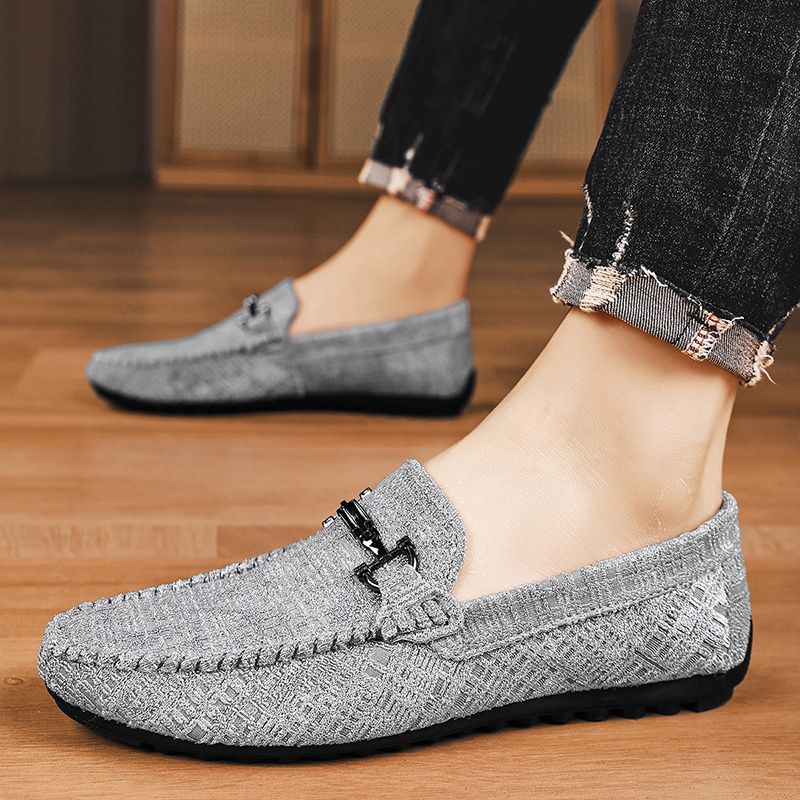 New Men's Casual Canvas Loafers Slip On Breathable Flats Boat Shoes Driving Shoes Moccasins Casual Walking Shoes