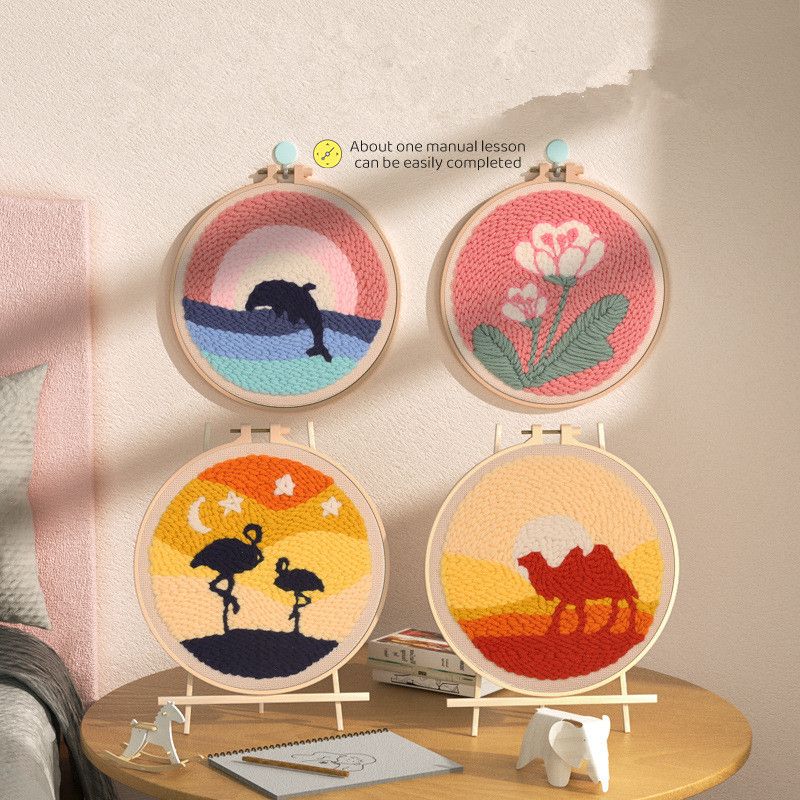 1PC Punch Needle Embroidery Starter Kits, Rug Hooking Kit for Kids and Adults Beginners, Handcraft Punch Needle Kits with Embroidery Hoops, Animal and Flowers Pattern