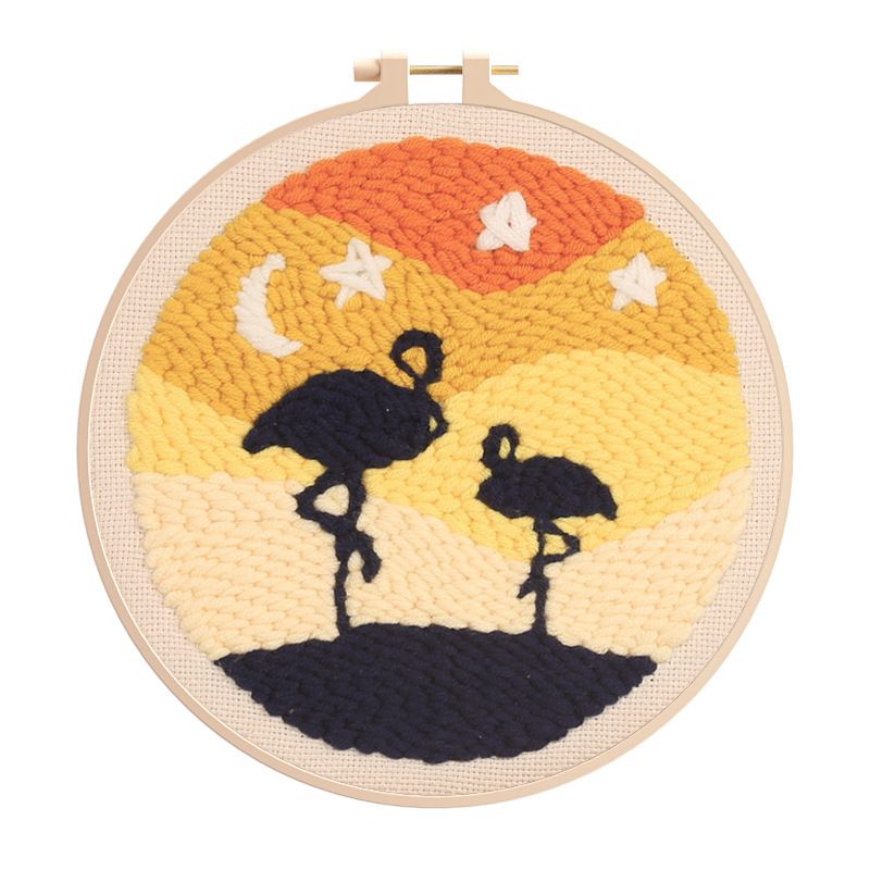 1PC Punch Needle Embroidery Starter Kits, Rug Hooking Kit for Kids and Adults Beginners, Handcraft Punch Needle Kits with Embroidery Hoops, Animal and Flowers Pattern