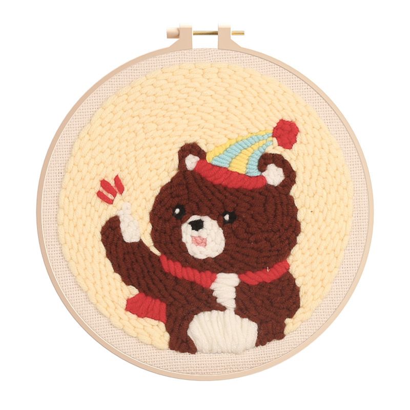 1PC Punch Needle Embroidery Starter Kits, Rug Hooking Kit for Kids and Adults Beginners, Handcraft Punch Needle Kits with Embroidery Hoops, Animal and Flowers Pattern