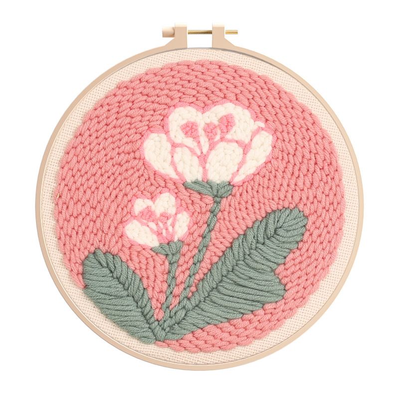 1PC Punch Needle Embroidery Starter Kits, Rug Hooking Kit for Kids and Adults Beginners, Handcraft Punch Needle Kits with Embroidery Hoops, Animal and Flowers Pattern