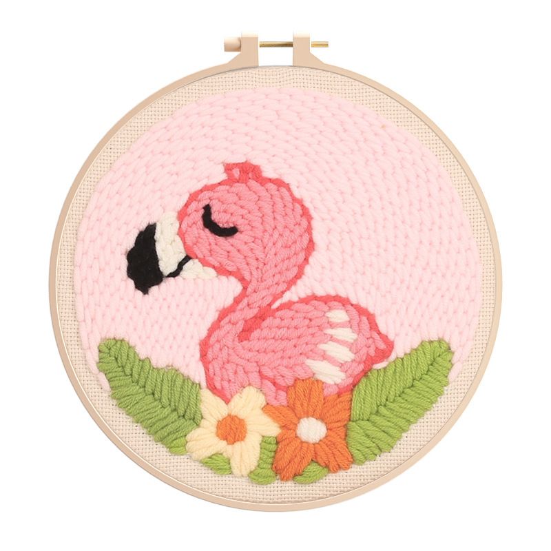 1PC Punch Needle Embroidery Starter Kits, Rug Hooking Kit for Kids and Adults Beginners, Handcraft Punch Needle Kits with Embroidery Hoops, Animal and Flowers Pattern