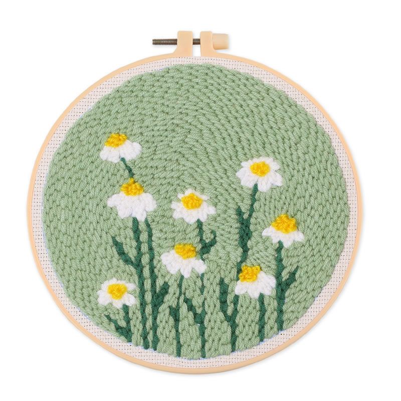 1PC Punch Needle Embroidery Starter Kits, Rug Hooking Kit for Kids and Adults Beginners, Handcraft Punch Needle Kits with Embroidery Hoops, Animal and Flowers Pattern
