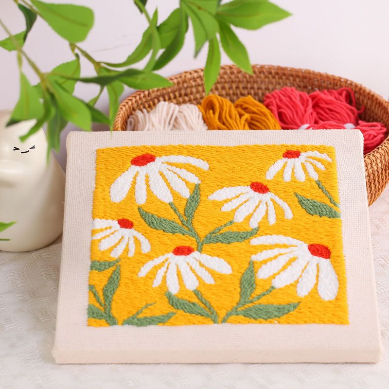 1PC Punch Needle Embroidery Starter Kits, Rug Hooking Kit for Kids and Adults Beginners, Handcraft Punch Needle Kits with Embroidery Hoops, Wild Flowers Pattern