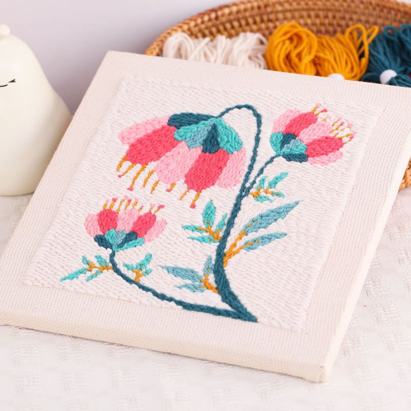 1PC Punch Needle Embroidery Starter Kits, Rug Hooking Kit for Kids and Adults Beginners, Handcraft Punch Needle Kits with Embroidery Hoops, Wild Flowers Pattern