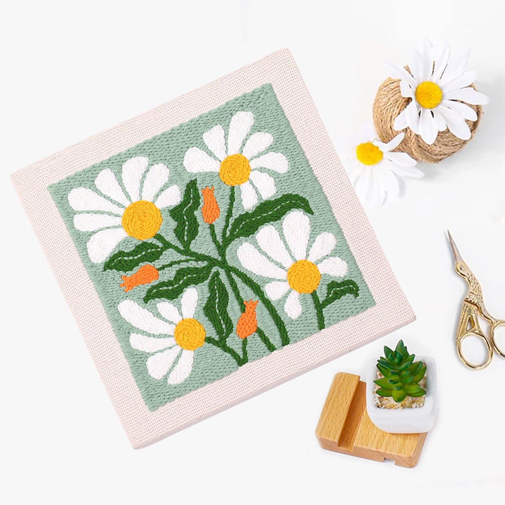 1PC Punch Needle Embroidery Starter Kits, Rug Hooking Kit for Kids and Adults Beginners, Handcraft Punch Needle Kits with Embroidery Hoops, Wild Flowers Pattern
