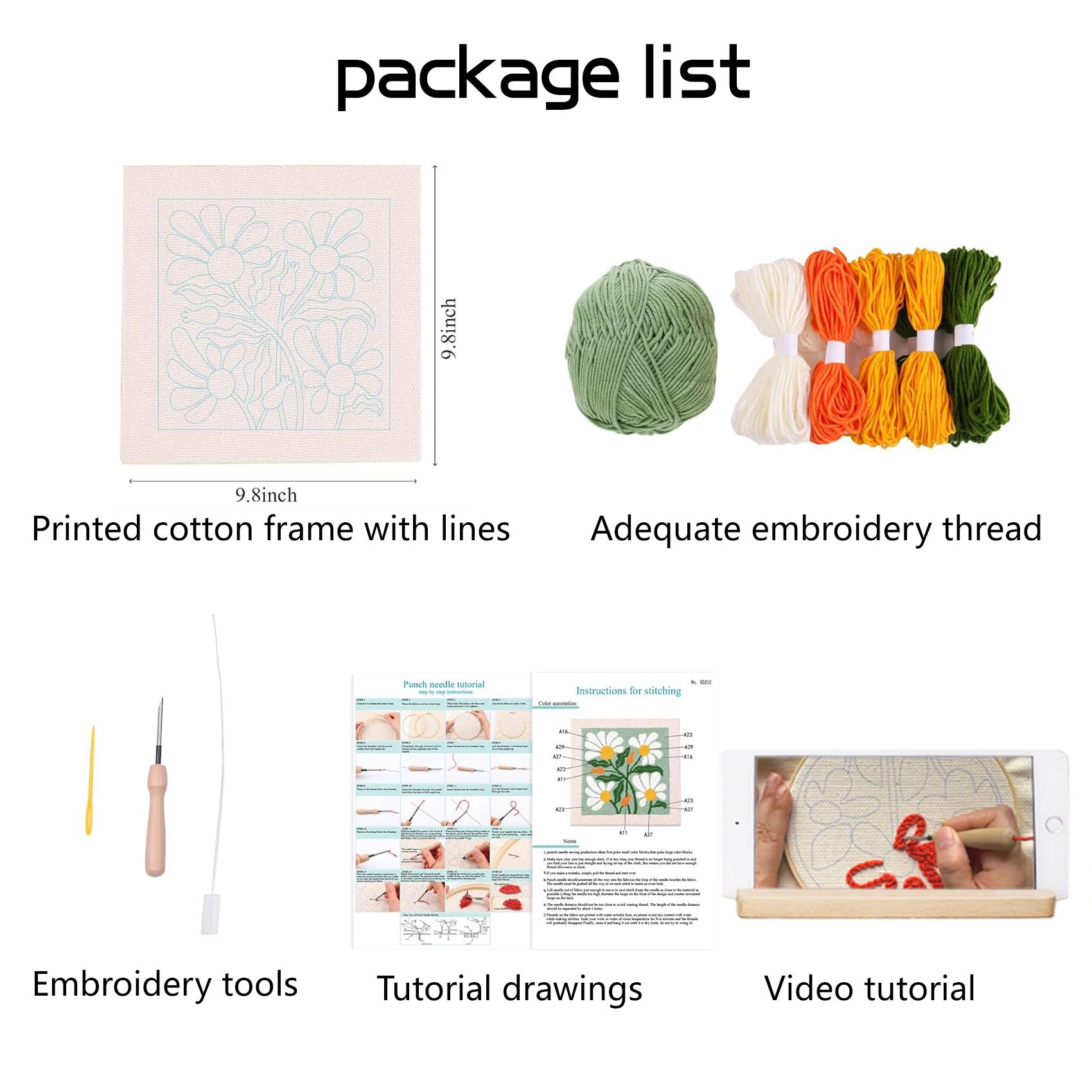 1PC Punch Needle Embroidery Starter Kits, Rug Hooking Kit for Kids and Adults Beginners, Handcraft Punch Needle Kits with Embroidery Hoops, Wild Flowers Pattern