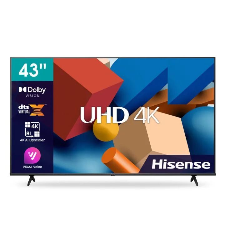 Hisense 43 Inch Frameless Smart TV ,Bluetooth Enabled ,Netflix,Dolby Vision,DTS Virtual X,AI 4k Upscaler,Vidaa Voice,Airplay 2,Dual Band Wifi+2YRS Warranty - (A6K)