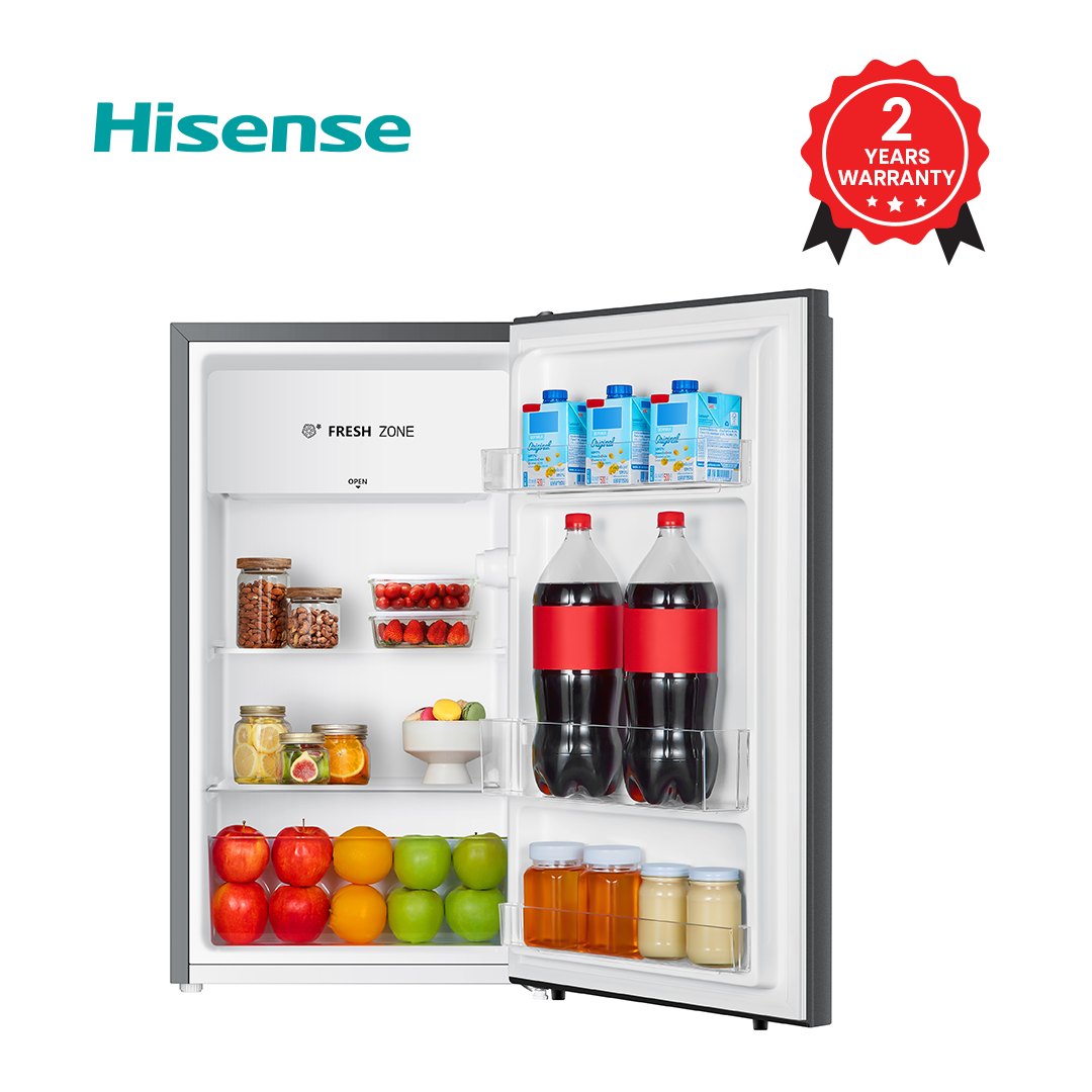 Hisense 94L Single Door Fridge Silver  RS-12DR4SA Direct Cool  Mechanical Control with Adjustable Thermostat Reversible Door Environment-friendly Technology, Adjustable Legs (2YRS WRTY)