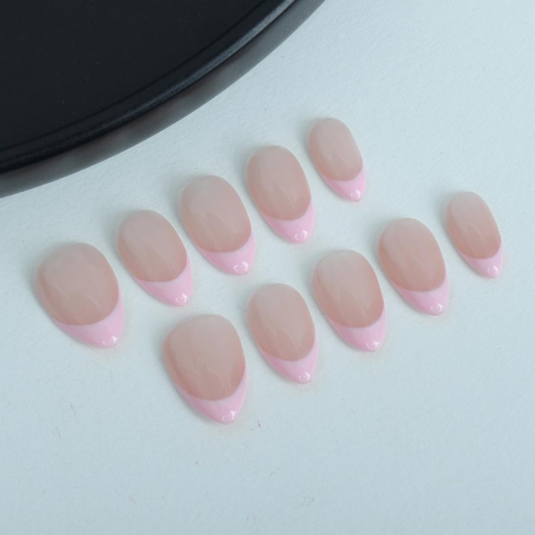 24pcs Luxury French Pink 3D Acrylics Press on Nails Reusable Stick On Nails  Almond shaped  Full Cover False Nail Tips with Glue , Easy to Apply,Long lasting and gives you a salon look on a budget