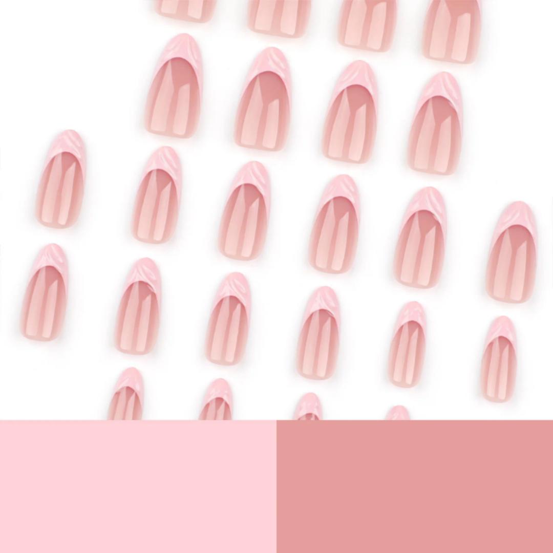 24pcs Luxury French Pink 3D Acrylics Press on Nails Reusable Stick On Nails  Almond shaped  Full Cover False Nail Tips with Glue , Easy to Apply,Long lasting and gives you a salon look on a budget
