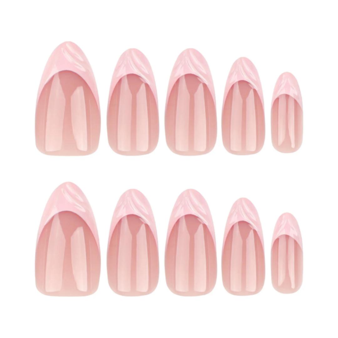 24pcs Luxury French Pink 3D Acrylics Press on Nails Reusable Stick On Nails  Almond shaped  Full Cover False Nail Tips with Glue , Easy to Apply,Long lasting and gives you a salon look on a budget