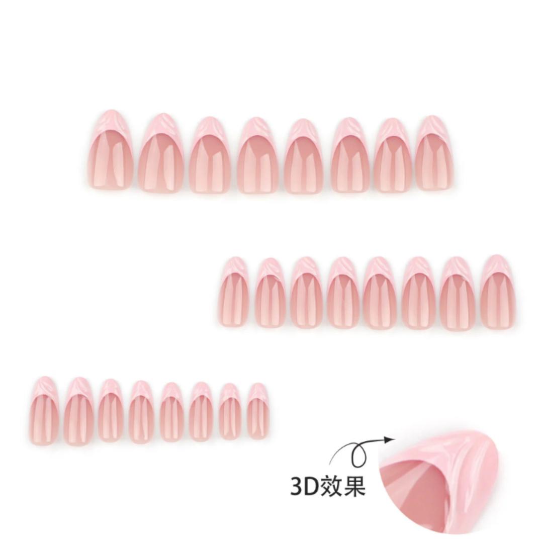 24pcs Luxury French Pink 3D Acrylics Press on Nails Reusable Stick On Nails  Almond shaped  Full Cover False Nail Tips with Glue , Easy to Apply,Long lasting and gives you a salon look on a budget