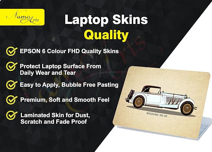 Full Body Laptop Skins Sticker Laminated HD Quality Vinyl fits Up to 15.6 inches Compatible with Dell, Lenovo, Acer, HP, Asus - Vintage Car Classic D8 SS100-Self-Adhesive.