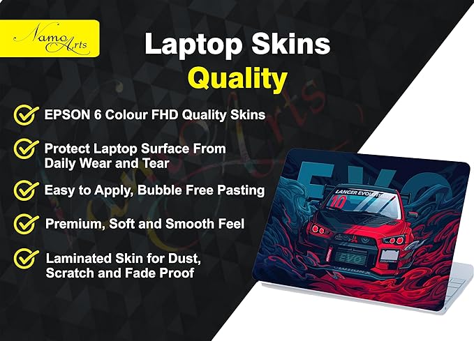 Arts Full Body Laptop Skins Sticker Laminated HD Quality Vinyl fits Upto 15.6 inches Compatible with Dell, Lenovo, Acer, HP, Asus - Lancer EVO-Self-Adhesive.