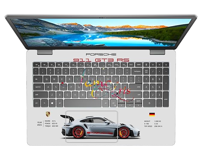 Full Body Laptop Skins Sticker Laminated HD Quality Vinyl fits up to 15.6 inches. Compatible with Dell, Lenovo, Acer, HP, Asus, Porsche 911 GT3 RS 2023-Self-Adhesive.