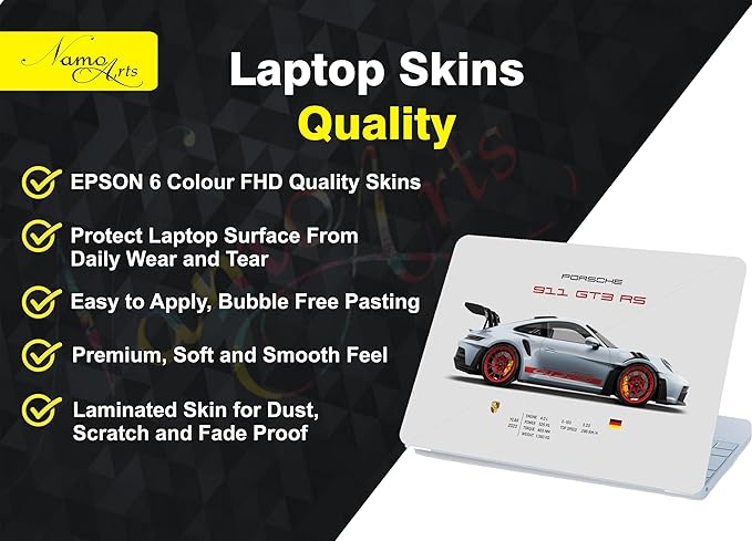 Full Body Laptop Skins Sticker Laminated HD Quality Vinyl fits up to 15.6 inches. Compatible with Dell, Lenovo, Acer, HP, Asus, Porsche 911 GT3 RS 2023-Self-Adhesive.