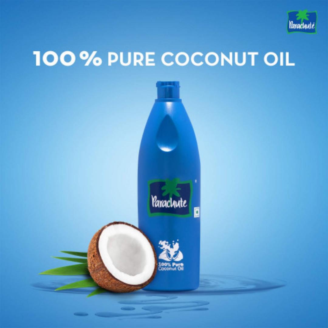 pure parachute coconut oil.(250 ml) Edible, 100% natural and pure coconut oil. For oil pulling, skin care and hair care and cooking.