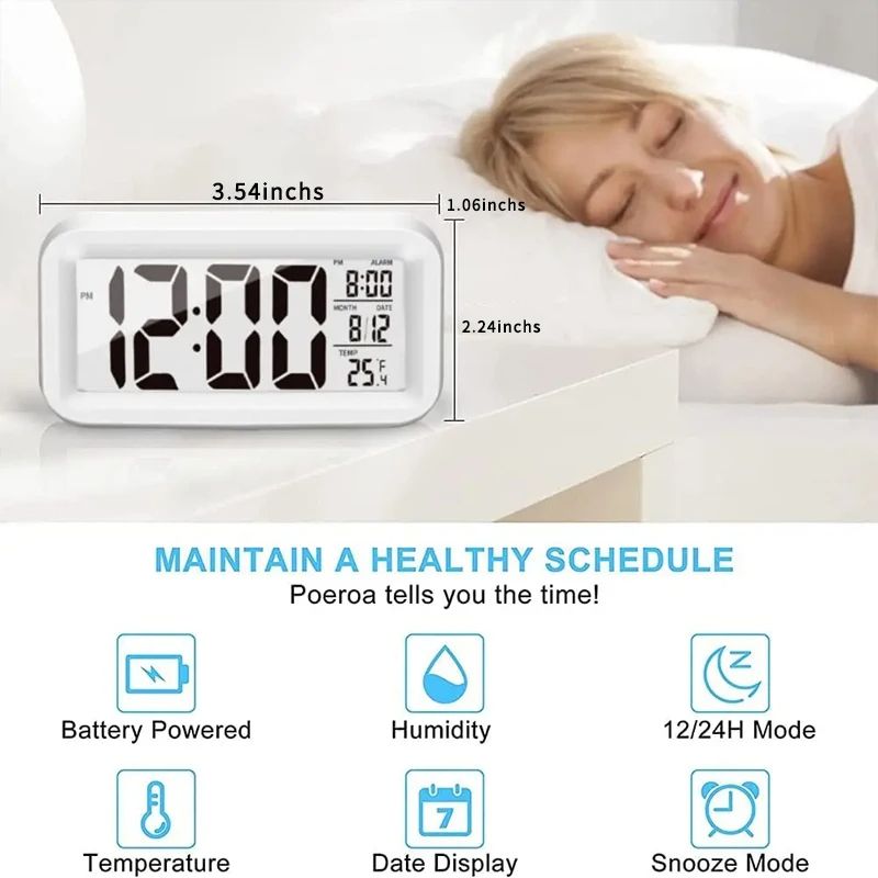 Creative Digital Smart Bell Temperature Snooze Alarm Clock Mute Backlight Electronic Clock