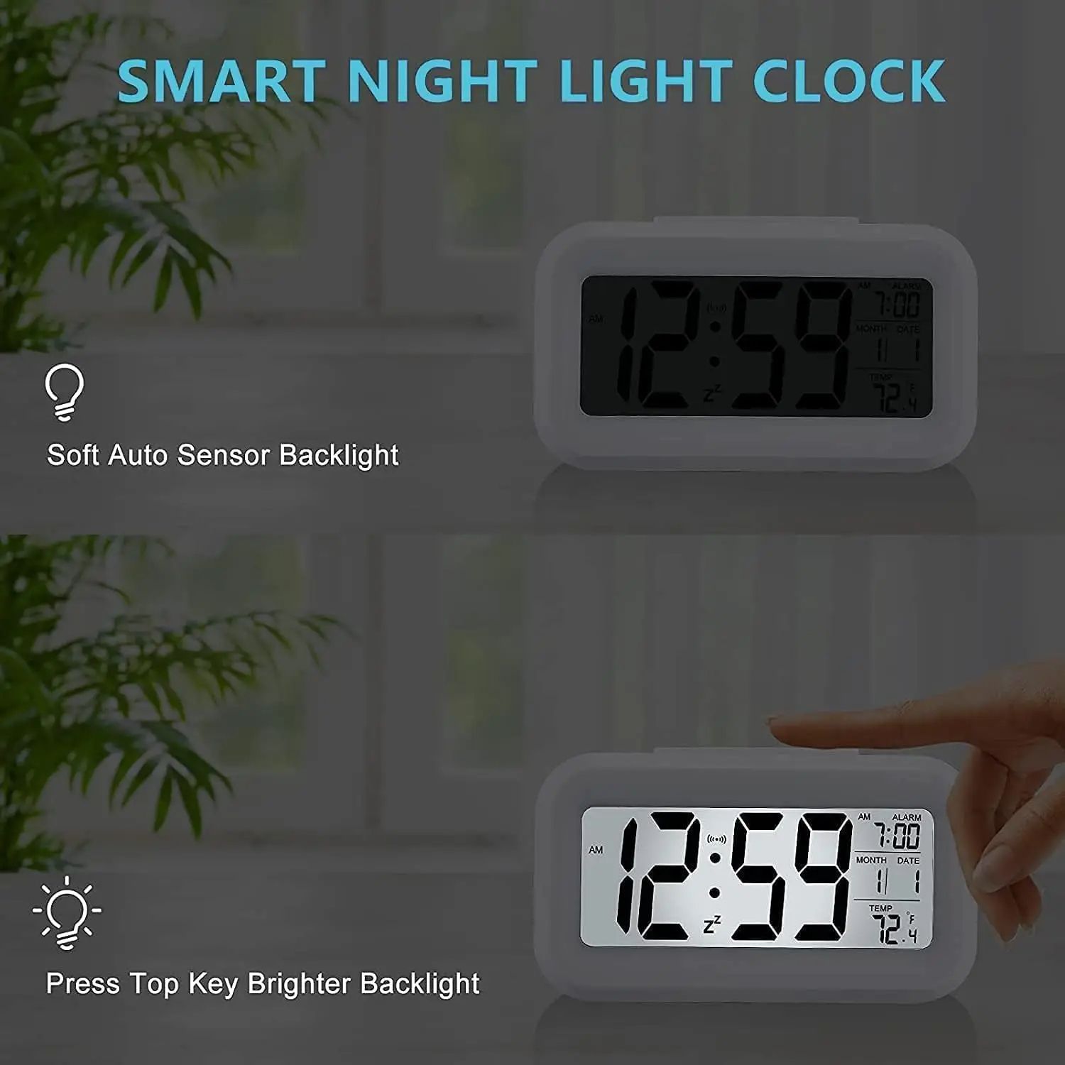 Creative Digital Smart Bell Temperature Snooze Alarm Clock Mute Backlight Electronic Clock