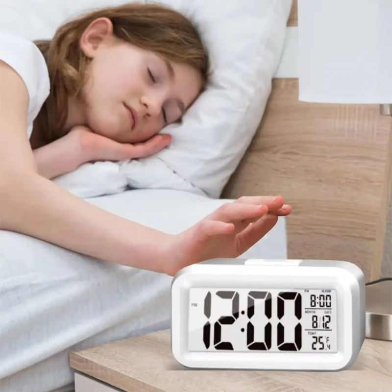 Creative Digital Smart Bell Temperature Snooze Alarm Clock Mute Backlight Electronic Clock
