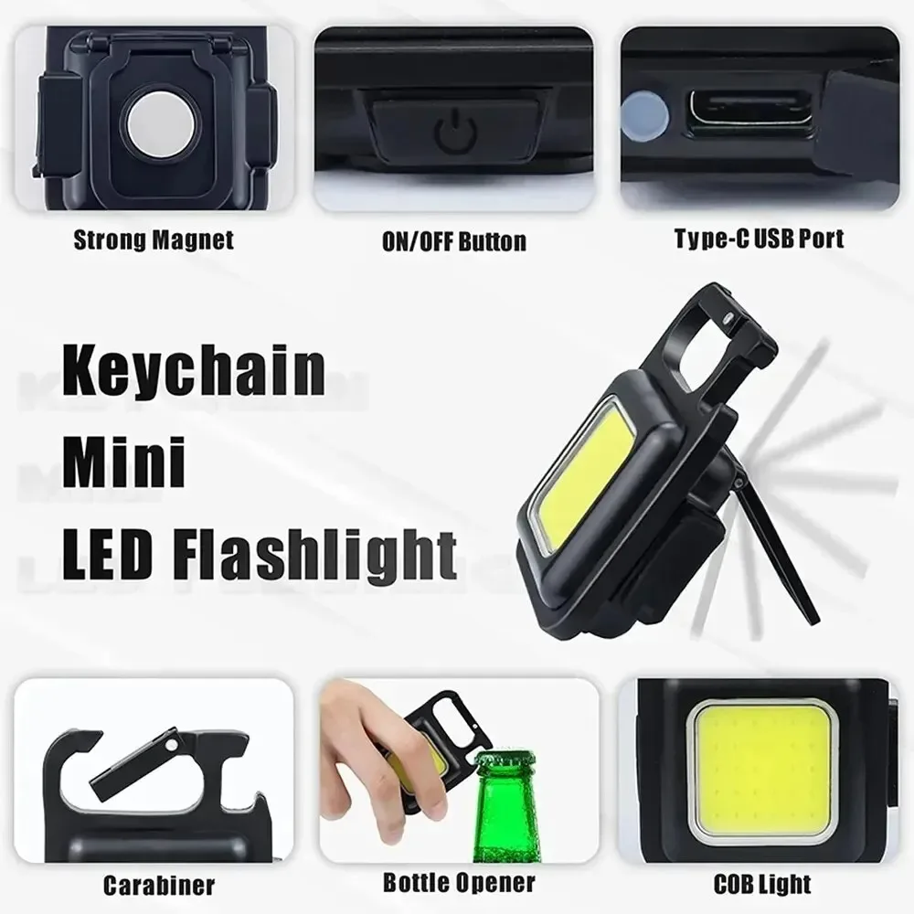 COB Keychain Work Light Flashlight Keychain Light Emergency Light, Bottle Opener, Mini Flashlight With Magnetic Base