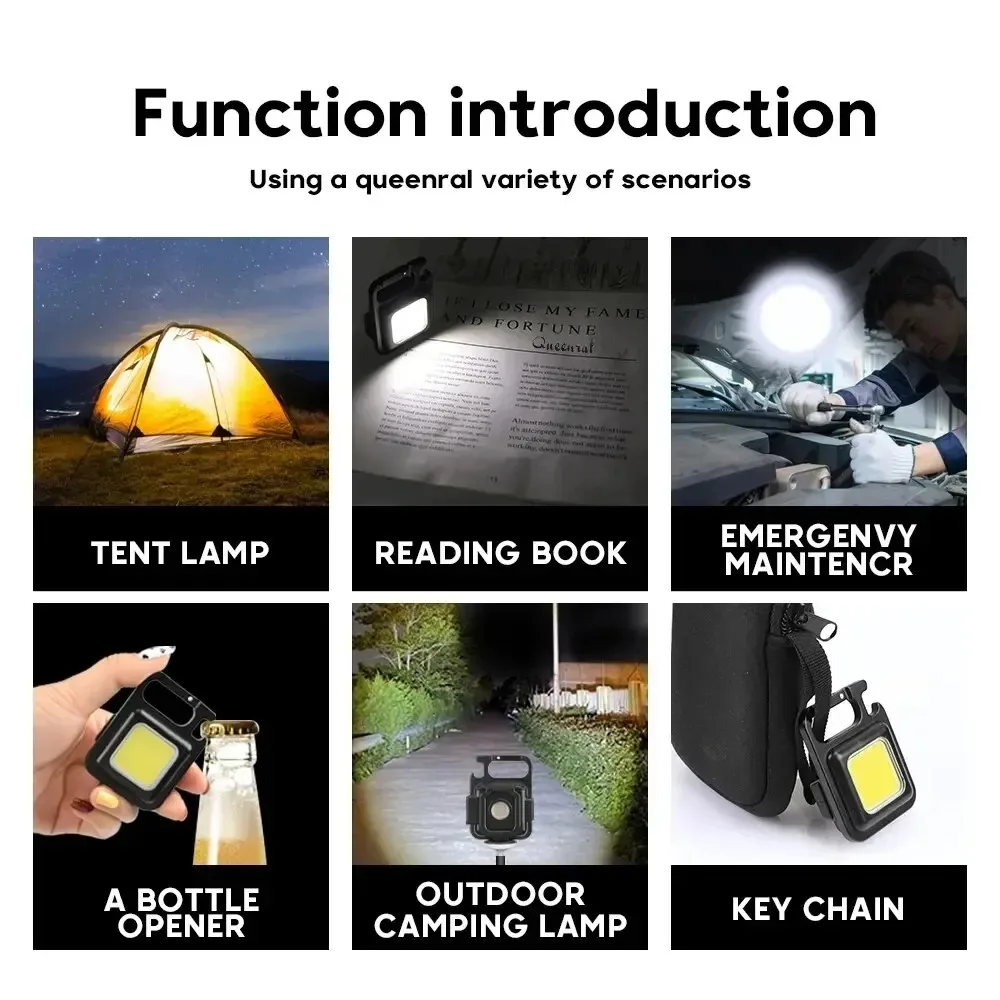 COB Keychain Work Light Flashlight Keychain Light Emergency Light, Bottle Opener, Mini Flashlight With Magnetic Base