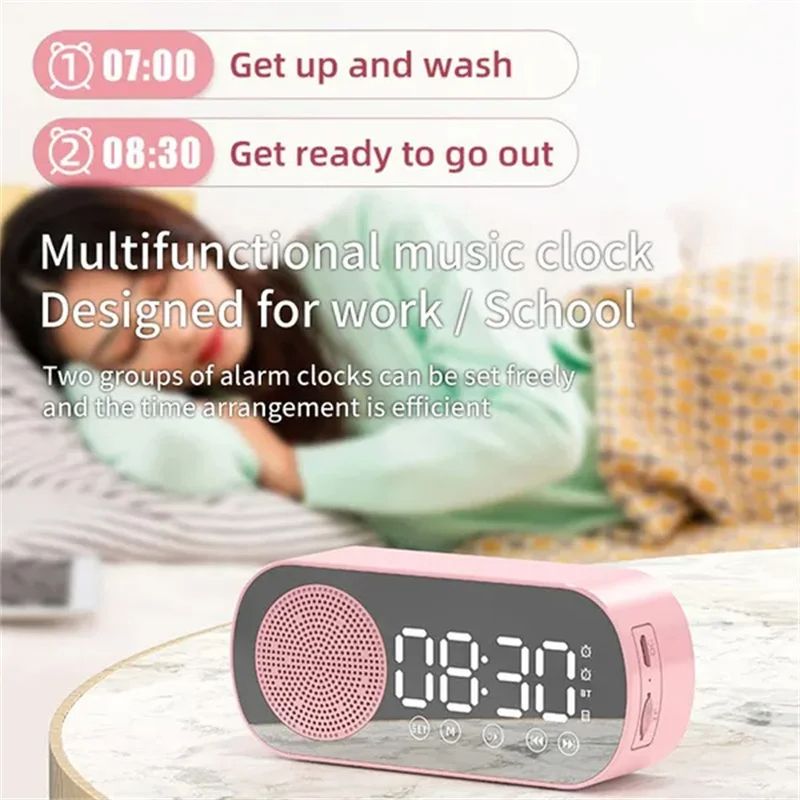Digital Alarm Clock Wireless Bluetooth Speaker Support TF FM Radio Sound Box Bass Subwoofer Boombox Desktop Music Player