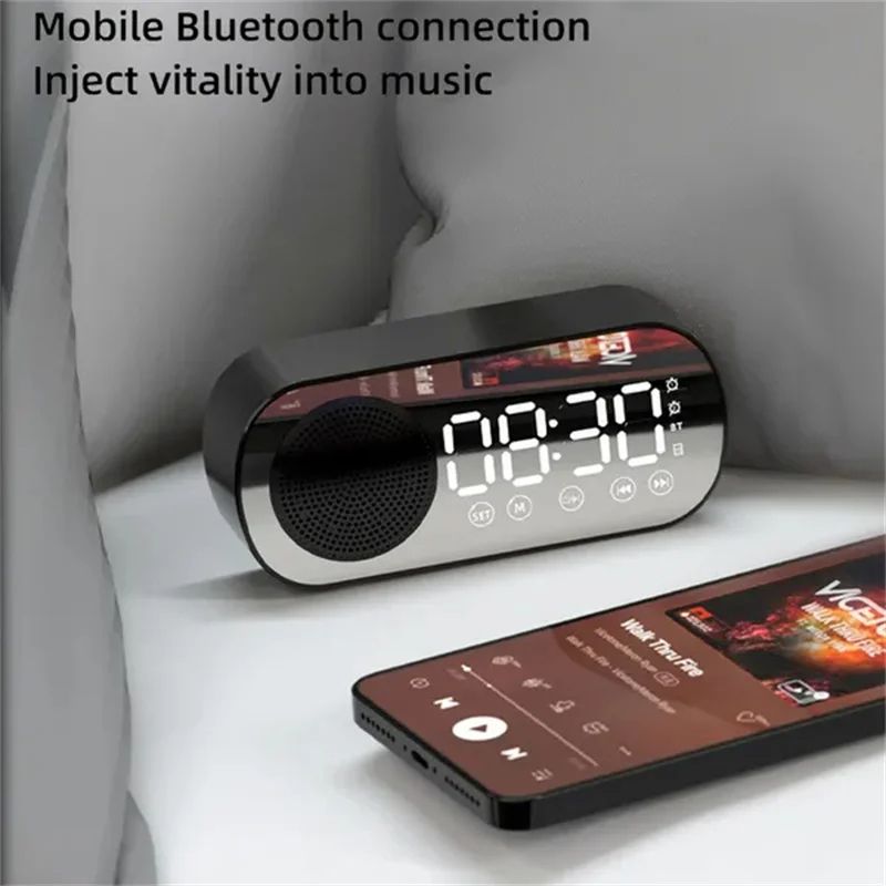 Digital Alarm Clock Wireless Bluetooth Speaker Support TF FM Radio Sound Box Bass Subwoofer Boombox Desktop Music Player