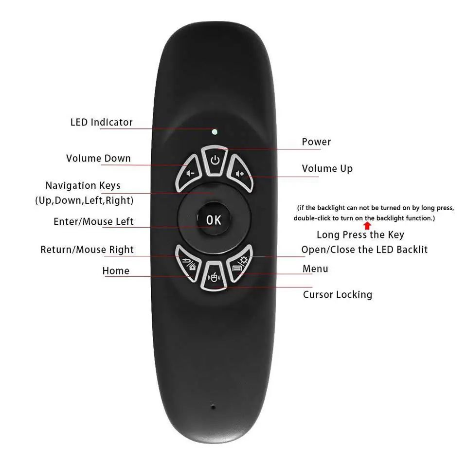 C120 RGB 7 Backlight Fly Air Mouse Gyro Sensor Wireless 2.4G RF Keyboard Remote Control For Gaming Android Smart TV Box