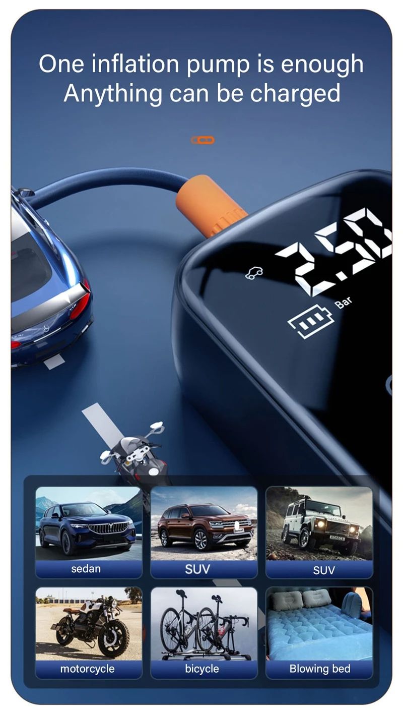 Wireless Car Air Compressor Air Pump Portable Air Pump  Wireless Car Air Compressor Air Pump Electric Tire Inflator Pump for Motorcycle Bicycle Boat AUTO Tyre Balls Inflatable
