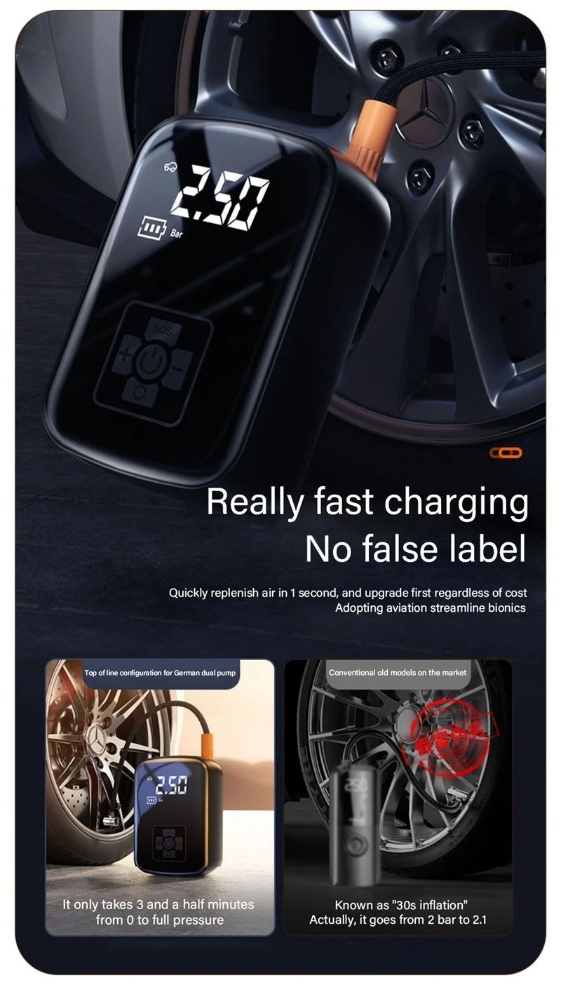 Wireless Car Air Compressor Air Pump Portable Air Pump  Wireless Car Air Compressor Air Pump Electric Tire Inflator Pump for Motorcycle Bicycle Boat AUTO Tyre Balls Inflatable