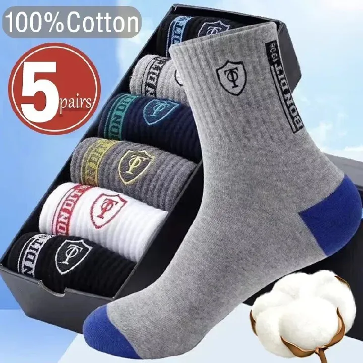 8 styles 5Pairs Breathable Cotton Sports Stockings Men Bamboo Fiber Autumn and Winter Men Socks Sweat Absorption Deodorant Business Sox