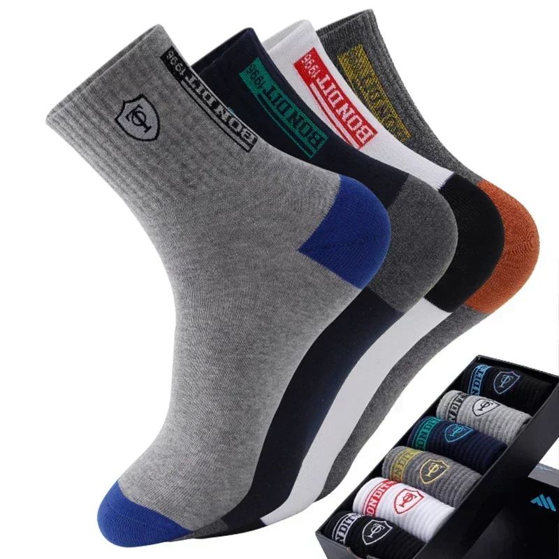 8 styles 5Pairs Breathable Cotton Sports Stockings Men Bamboo Fiber Autumn and Winter Men Socks Sweat Absorption Deodorant Business Sox