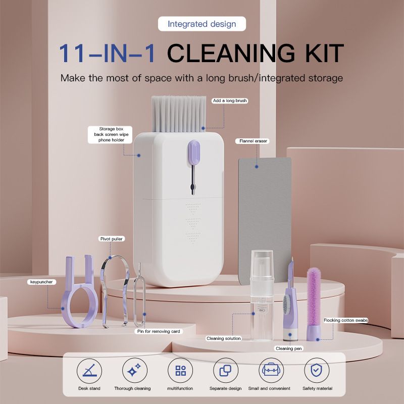 New Multifunctional Cleaning Set Laptop Keyboard Cleaning Brush Mobile Phone Bluetooth Headset Cleaning Pen 11 in 1 Portable