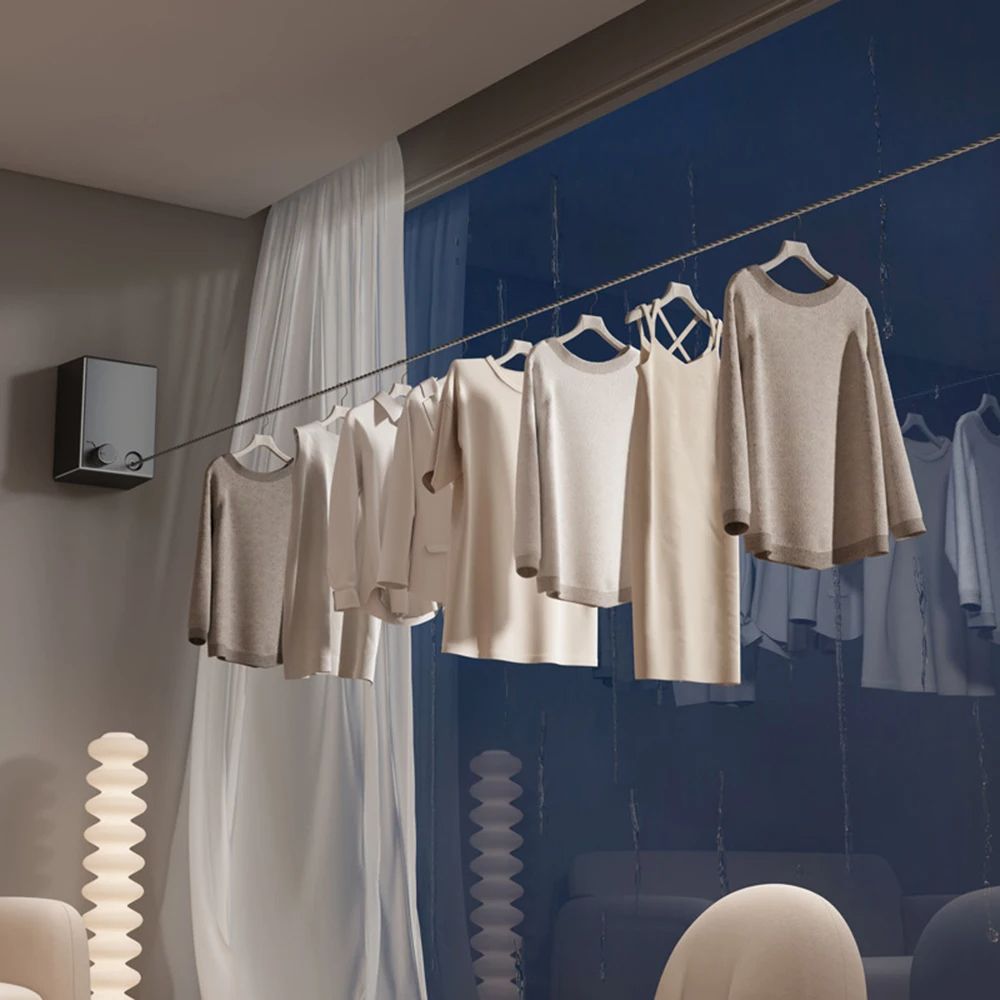 Retractable Clotheslne Stainless Seel Pull-Out Clothes-Drying Macunie Ripe Space-Saving Clothes Drying Rak For Household