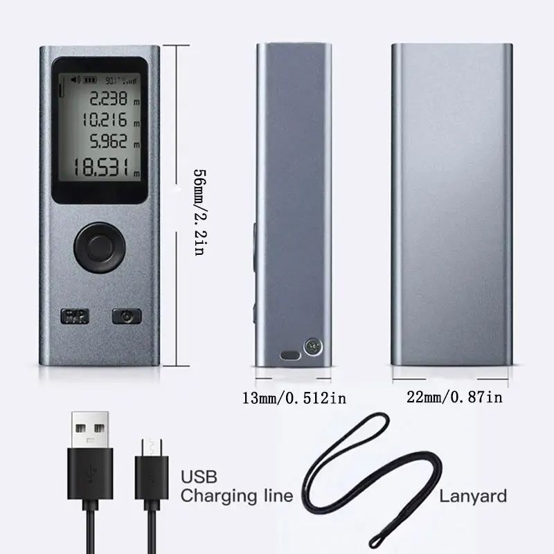Mini Laser Rangefinder Digital Tape Measure Laser Ruler USB Charge Aluminum Alloy Fuselage Measuring Distance: 30m/50m