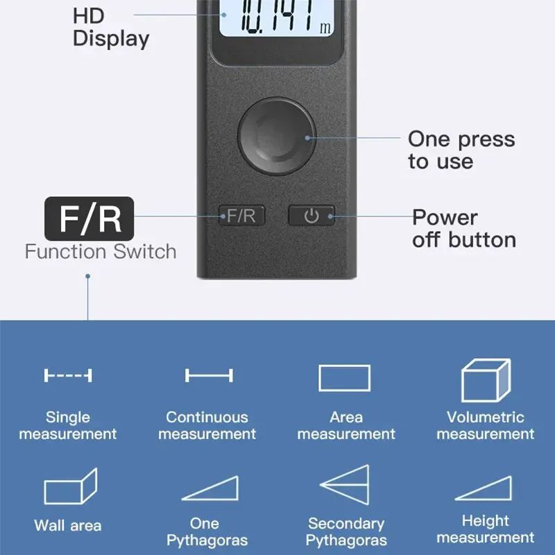 Mini Laser Rangefinder Digital Tape Measure Laser Ruler USB Charge Aluminum Alloy Fuselage Measuring Distance: 30m/50m