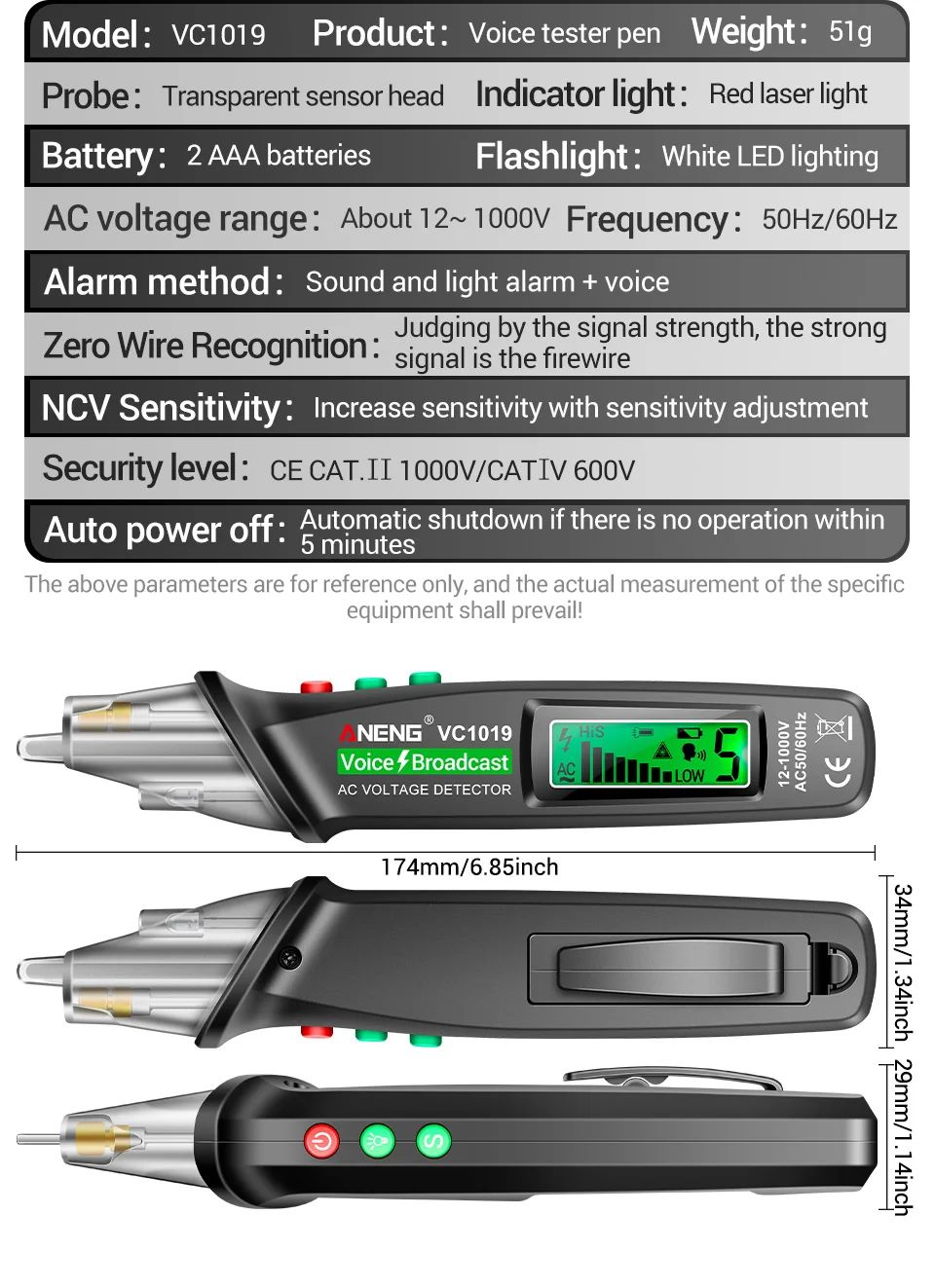 ANENG VC1019 Circuit Breaker Finder with Voice Broadcast and Infrared Sensor Positioning Voltage Tester Electric Wire Detector