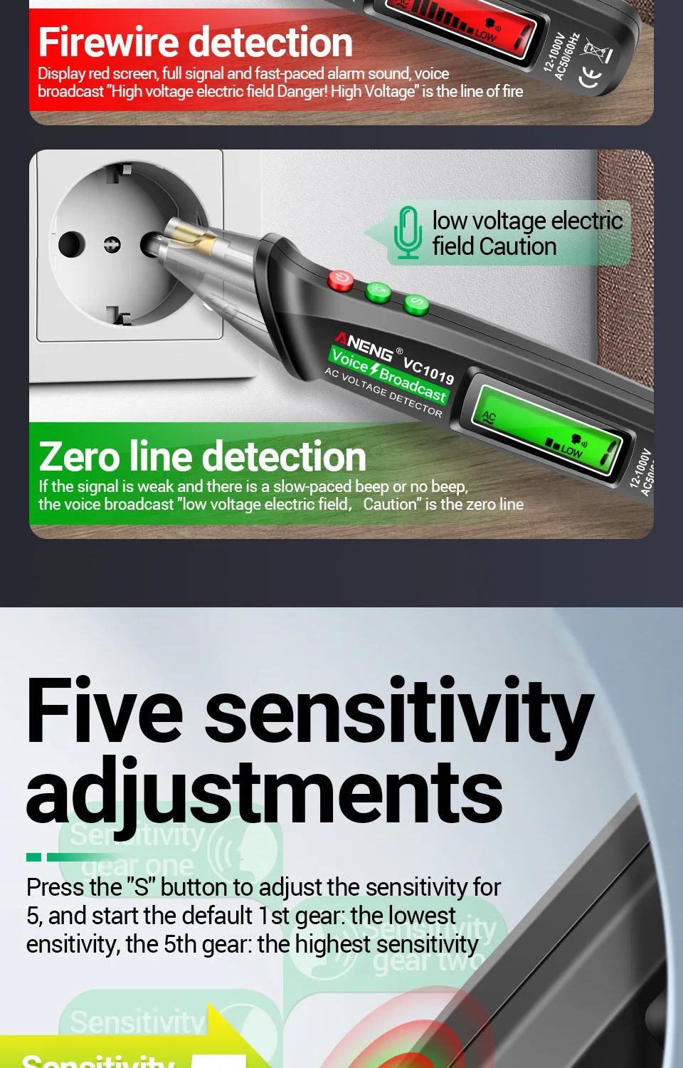 ANENG VC1019 Circuit Breaker Finder with Voice Broadcast and Infrared Sensor Positioning Voltage Tester Electric Wire Detector