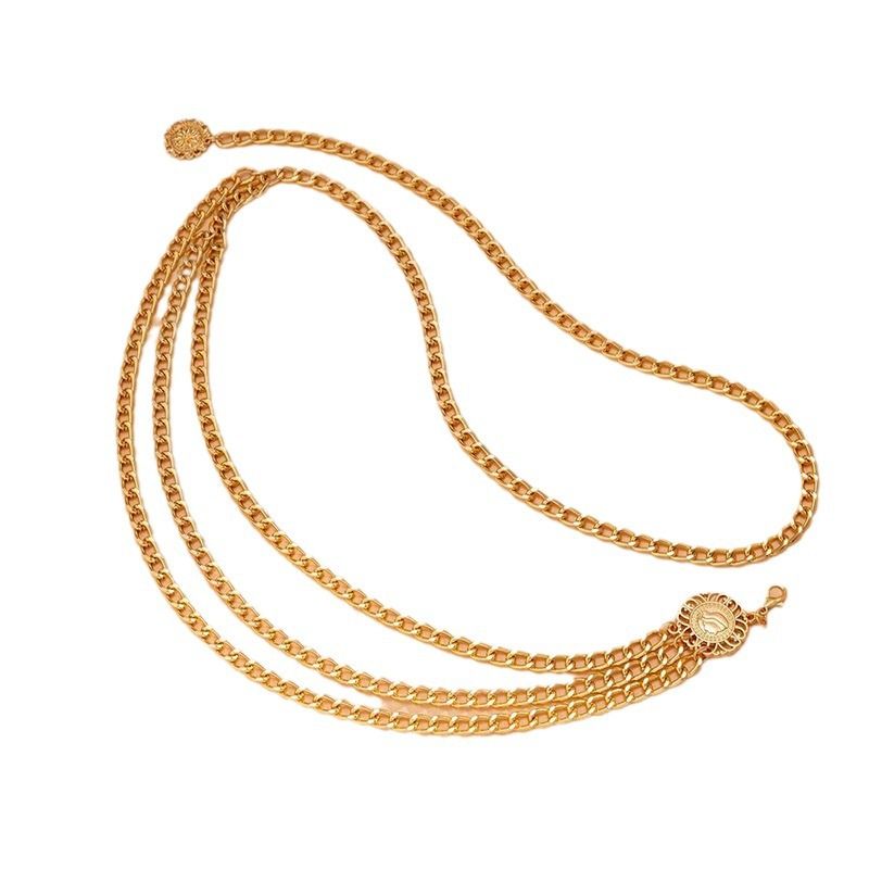 Women Fashion Belt Hip High Waist Gold Silver Narrow Metal Chain Chunky Fringes Crystal Diamond Waist Chain Corset Chain Belt