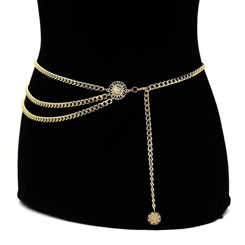 Women Fashion Belt Hip High Waist Gold Silver Narrow Metal Chain Chunky Fringes Crystal Diamond Waist Chain Corset Chain Belt