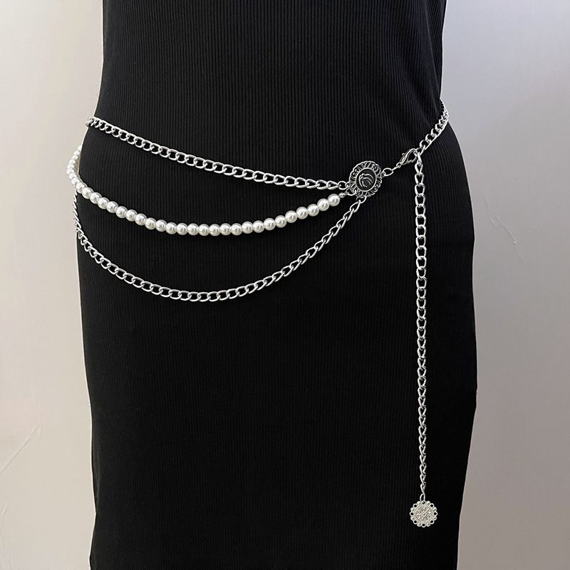 Women Fashion Belt Hip High Waist Gold Silver Narrow Metal Chain Chunky Fringes Crystal Diamond Waist Chain Corset Chain Belt