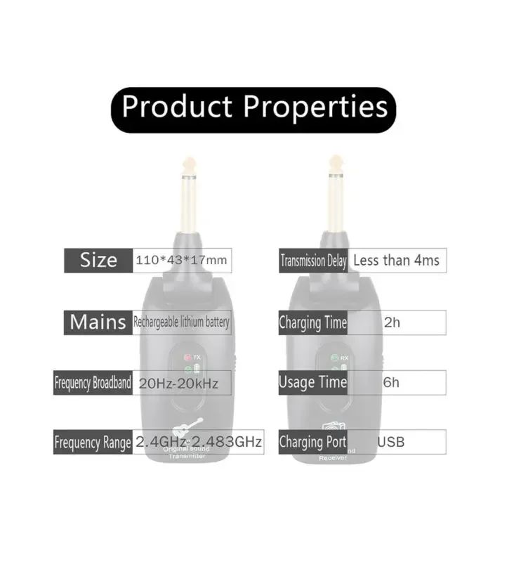 Wireless Guitar System USB Rechargeable Mini Plug Guitar Amplifier Use Time Up To 8h for Guitar Bass Electric Instruments