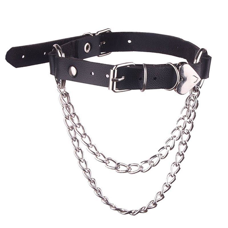 New Pattern Women Sexy Gothic Lock Harajuku Chocker Necklace Heart Key Rivets Black Goth Punk Chokers Gothic Choker Necklace