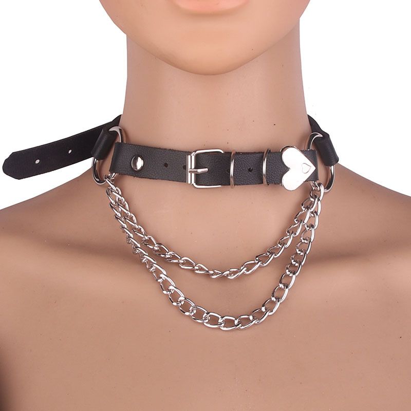 New Pattern Women Sexy Gothic Lock Harajuku Chocker Necklace Heart Key Rivets Black Goth Punk Chokers Gothic Choker Necklace
