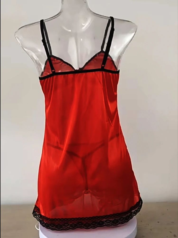 Women Sexy Sleepwear Nightdress Lace Silk Satin Night Dress Sleeveless Nighties V-neck Nightgown Plus Size Nightwear