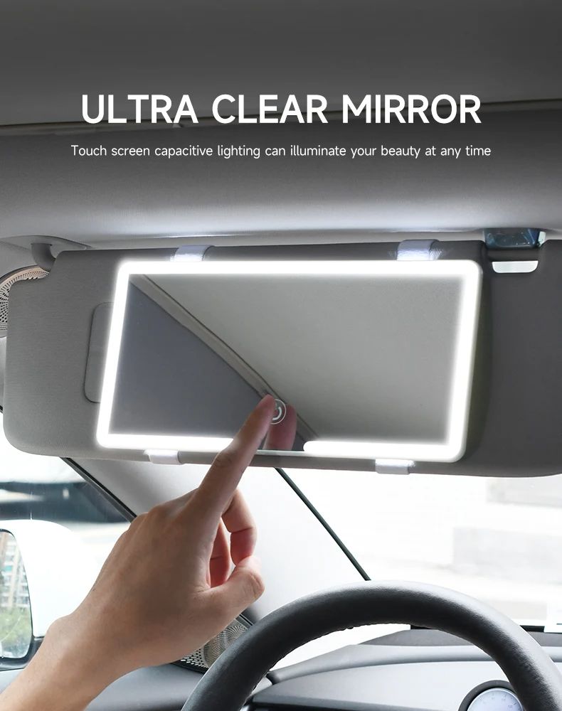 HD Mirror Car LEDMakeup Mirror Three Gear Adjustment Sun Visor Plate Interior RearMirror Dimmable Touchscreen Auto Vanity Mirror